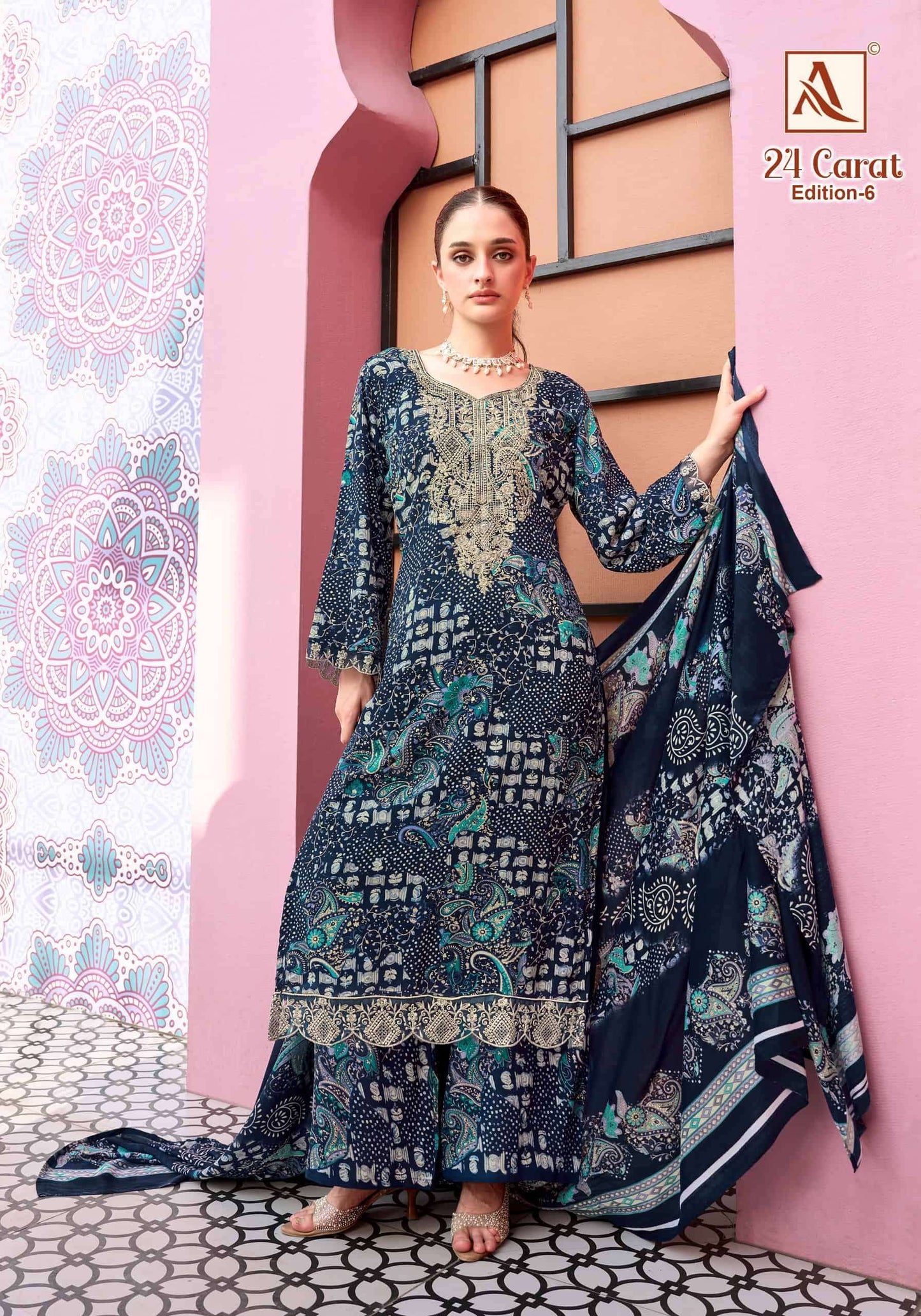 ALOK SUIT 24 CARAT VOL-6 Viscose Rayon Printed Semi Stitched Pakistani Suit Wholesale Surat
