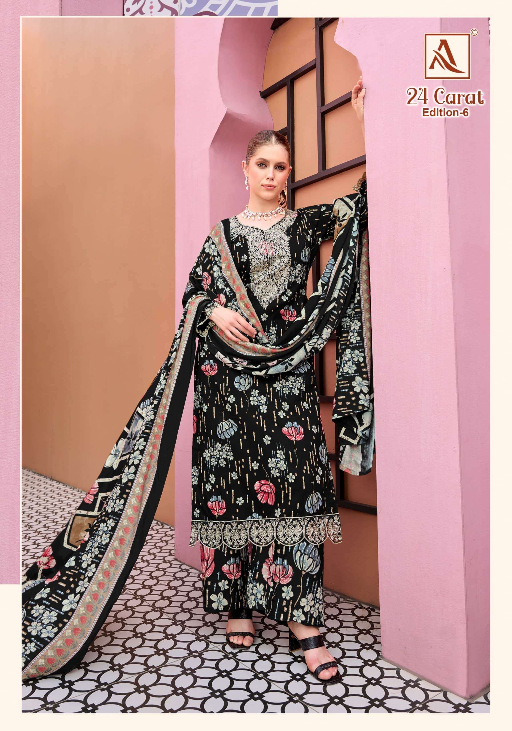 ALOK SUIT 24 CARAT VOL-6 Viscose Rayon Printed Semi Stitched Pakistani Suit Wholesale Surat