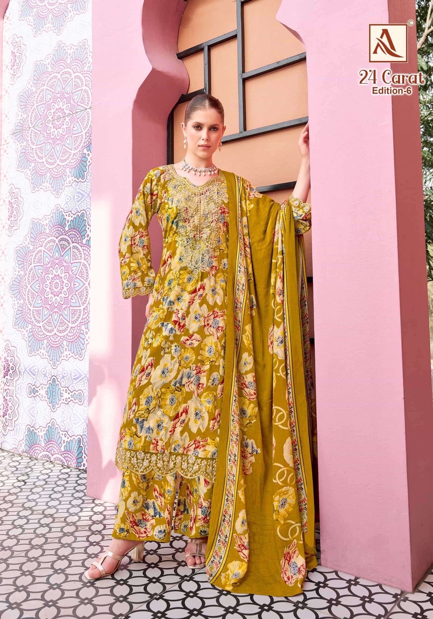 ALOK SUIT 24 CARAT VOL-6 Viscose Rayon Printed Semi Stitched Pakistani Suit Wholesale Surat
