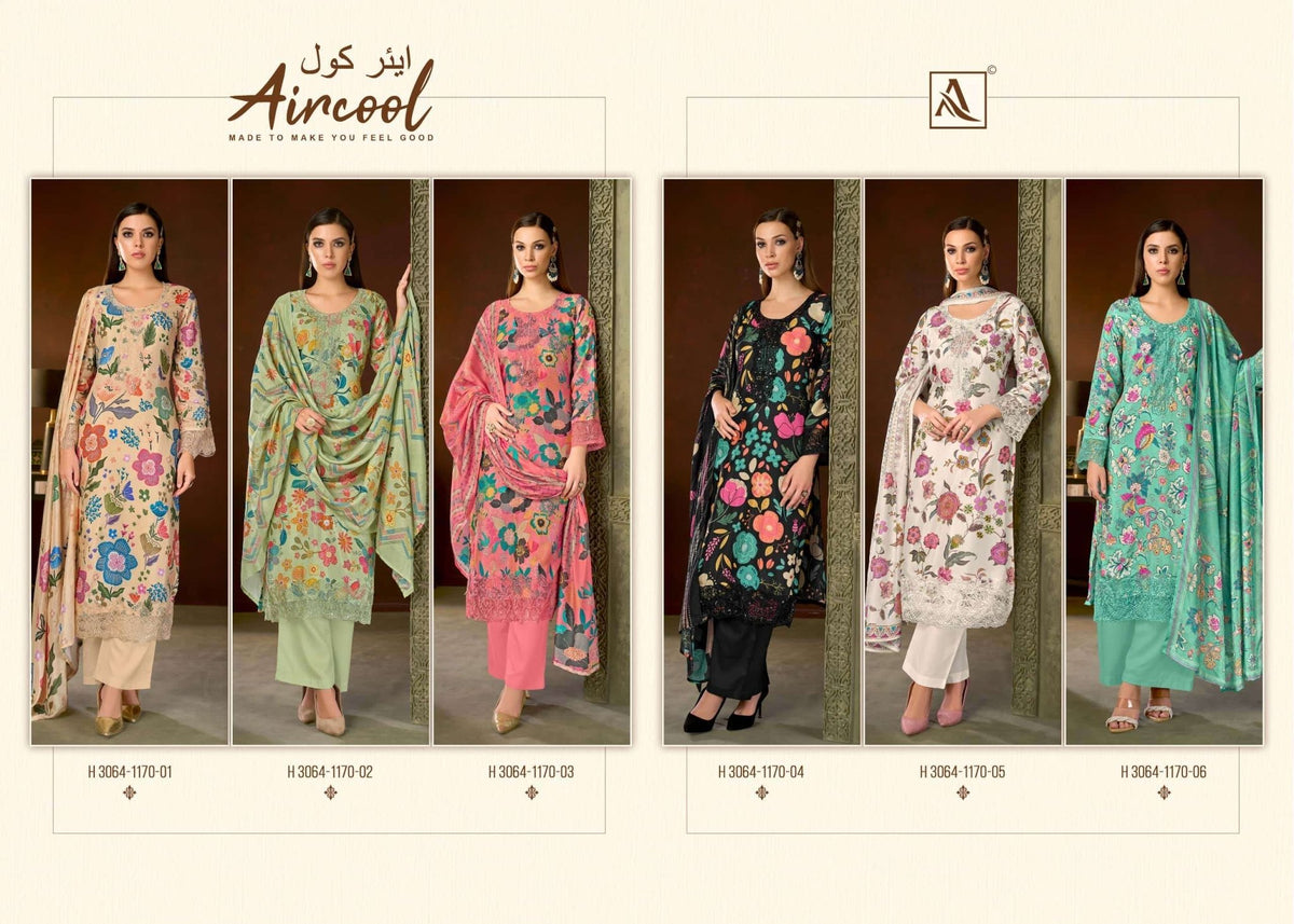 Alok Suit Aircool Pure Viscose Muslin Dress Material - Amrah Wholesale