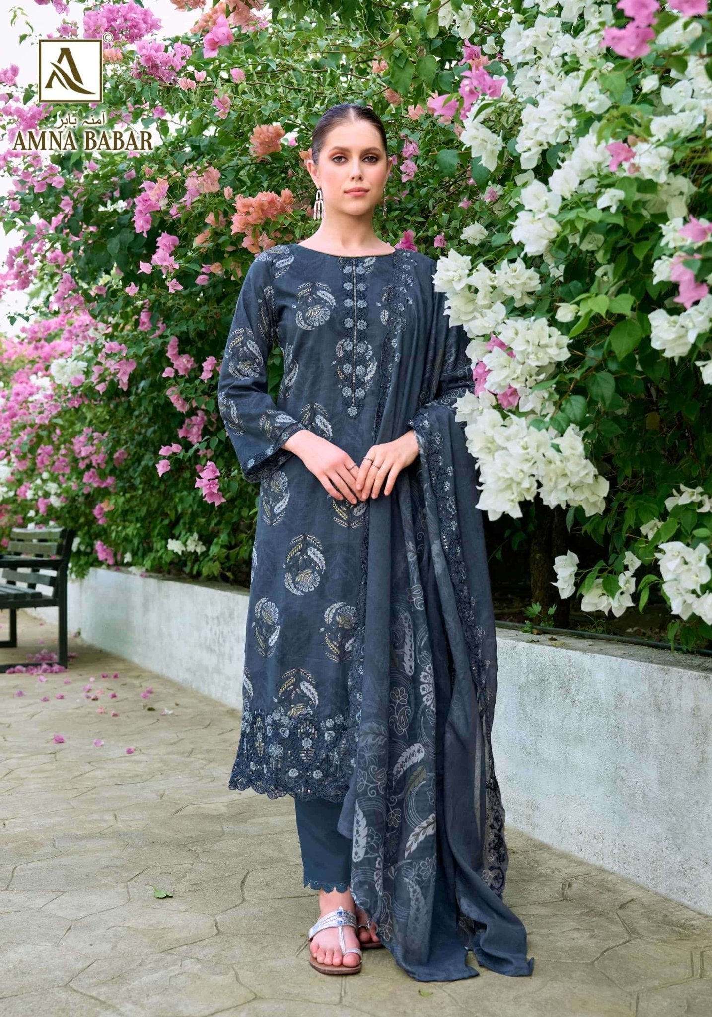 ALOK SUIT AMNA BABAR Cambric Cotton Printed Pakistani Suit - Amrah Wholesale