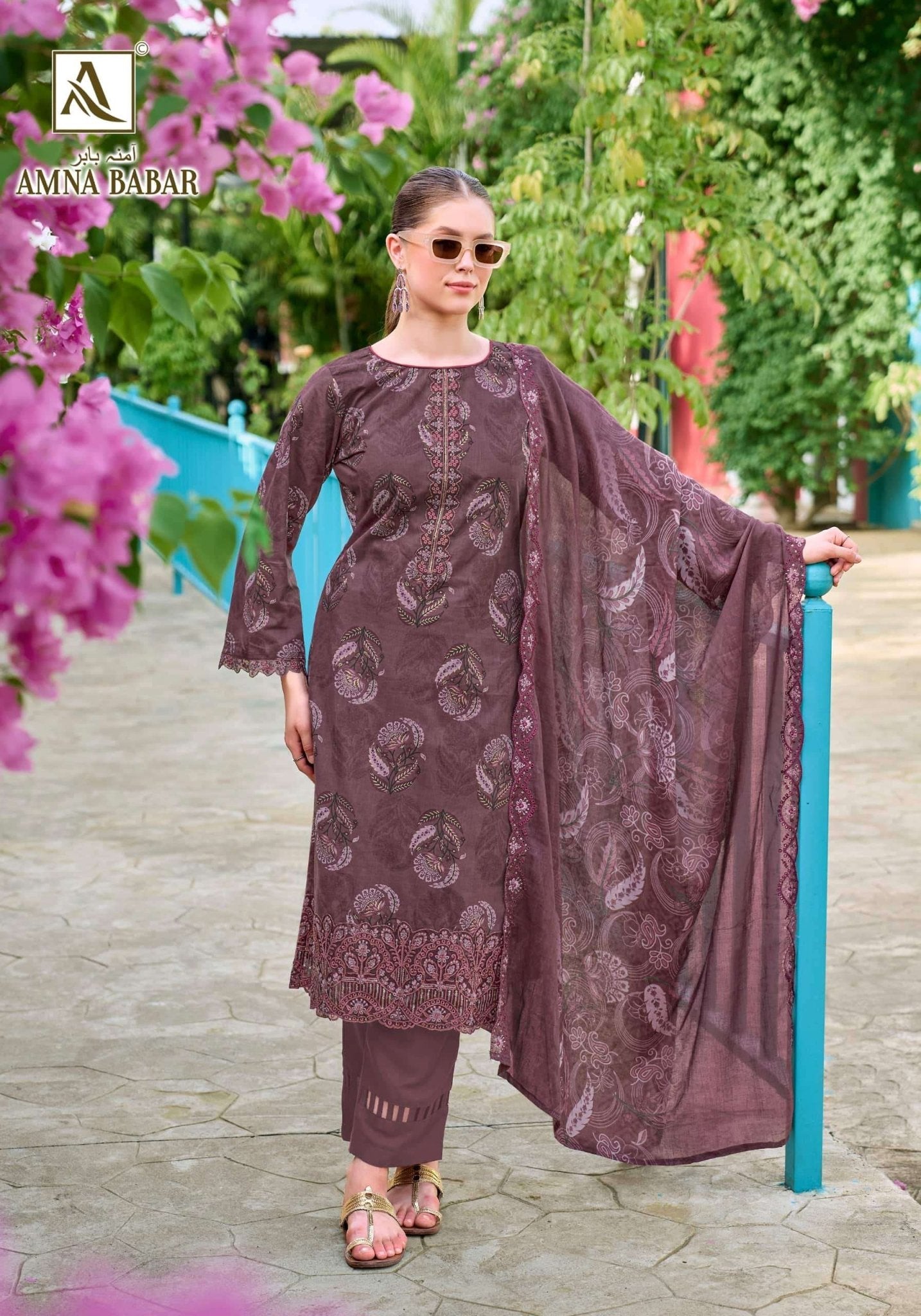 ALOK SUIT AMNA BABAR Cambric Cotton Printed Pakistani Suit - Amrah Wholesale