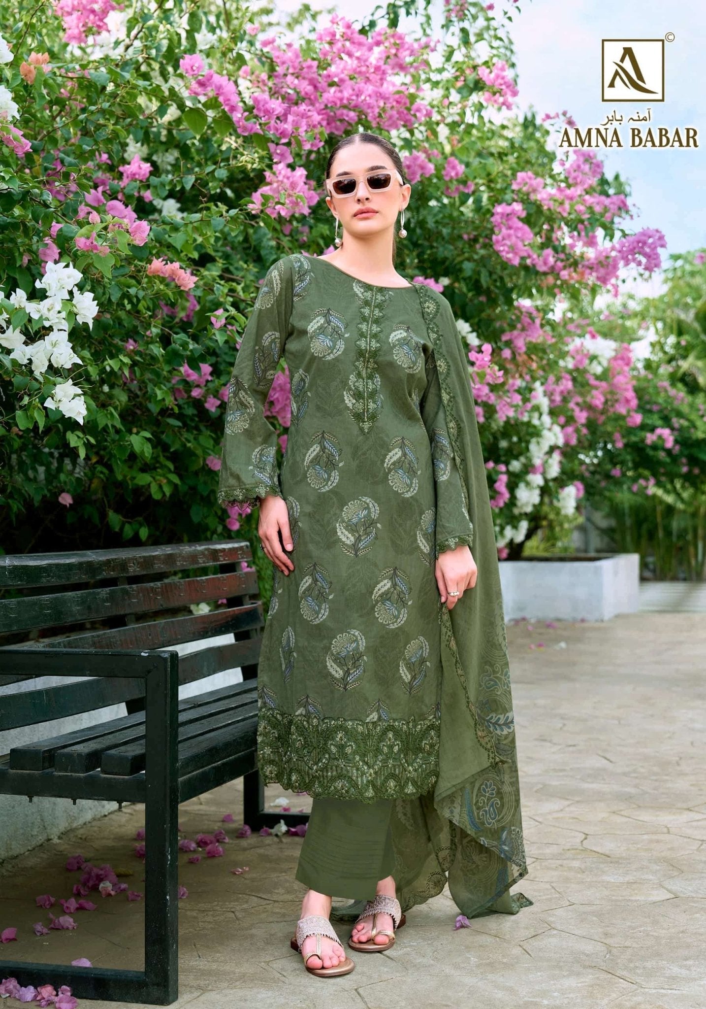 ALOK SUIT AMNA BABAR Cambric Cotton Printed Pakistani Suit - Amrah Wholesale