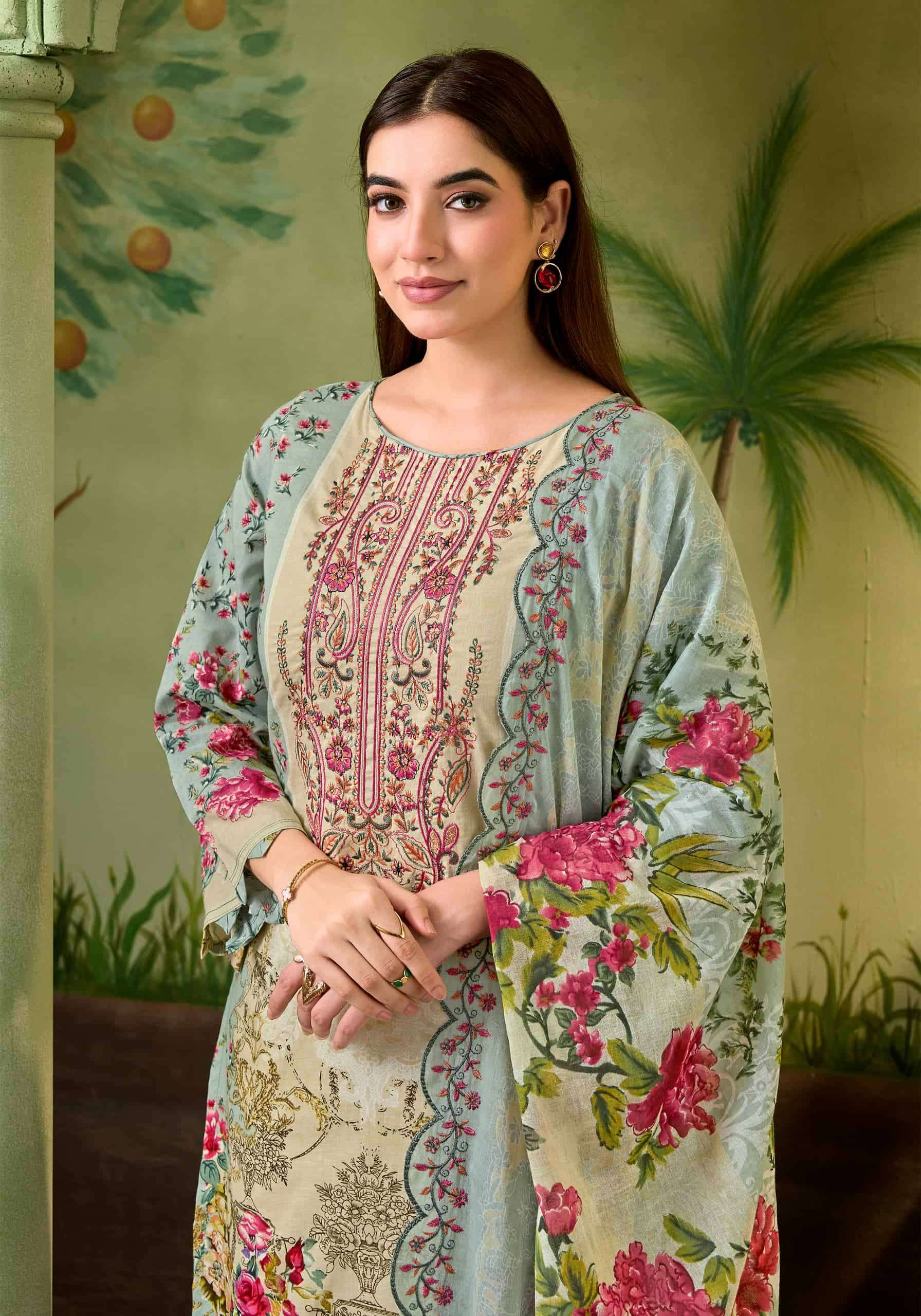 Alok Suit Anarkali Premium Cambric Cotton Dress Material Wholesale