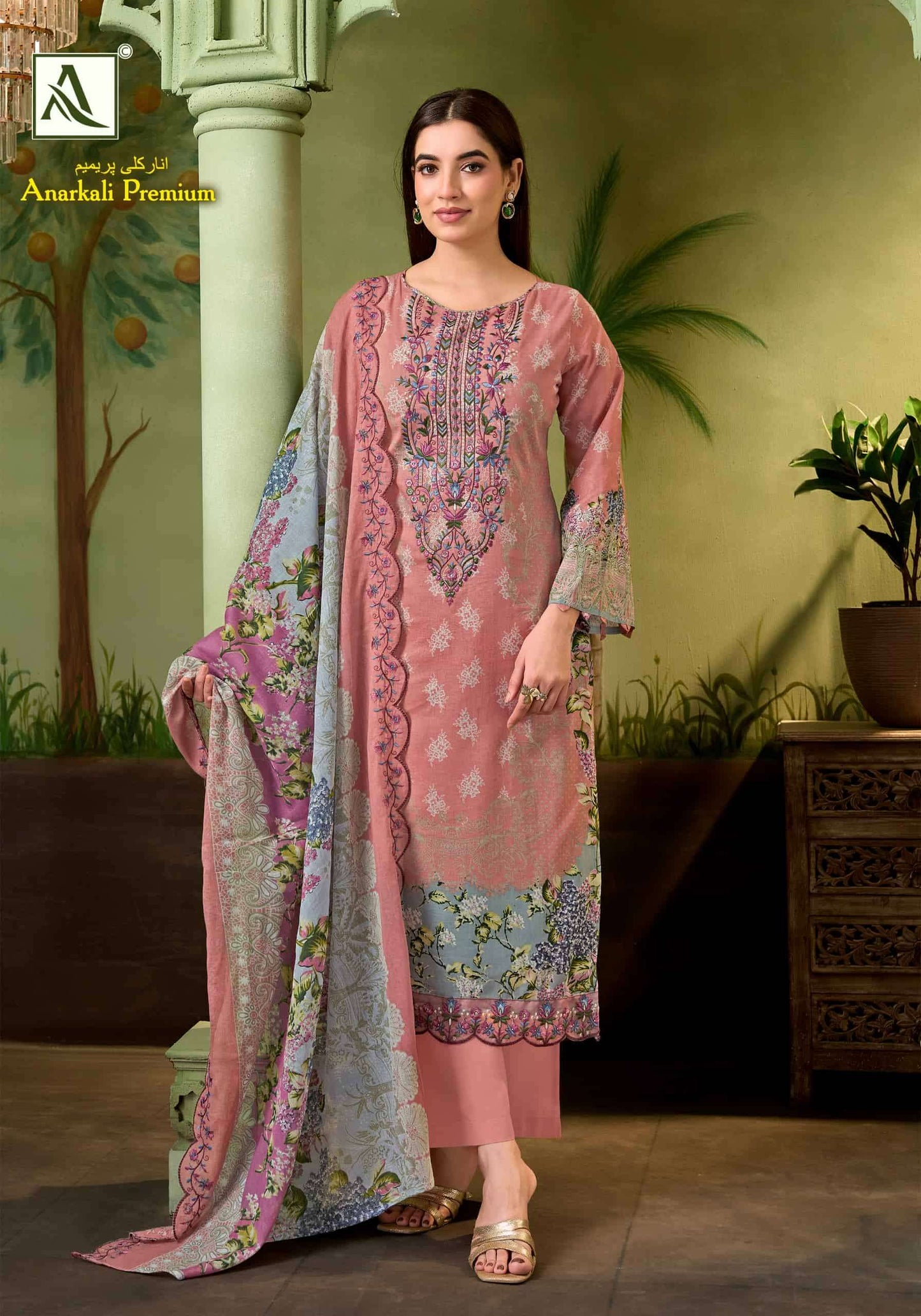 Alok Suit Anarkali Premium Cambric Cotton Dress Material Wholesale