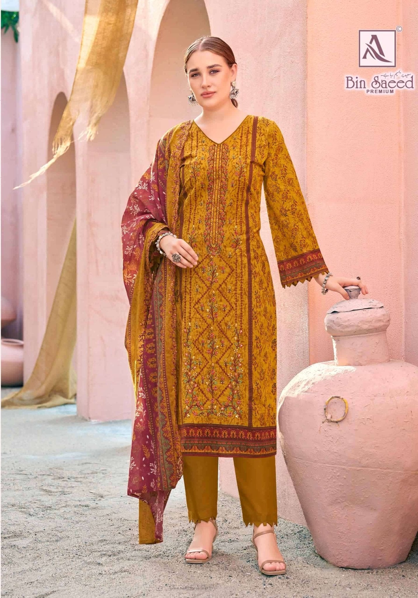 Alok Suit Bin Saeed Premium Cotton Pakistani Suit - Amrah Wholesale