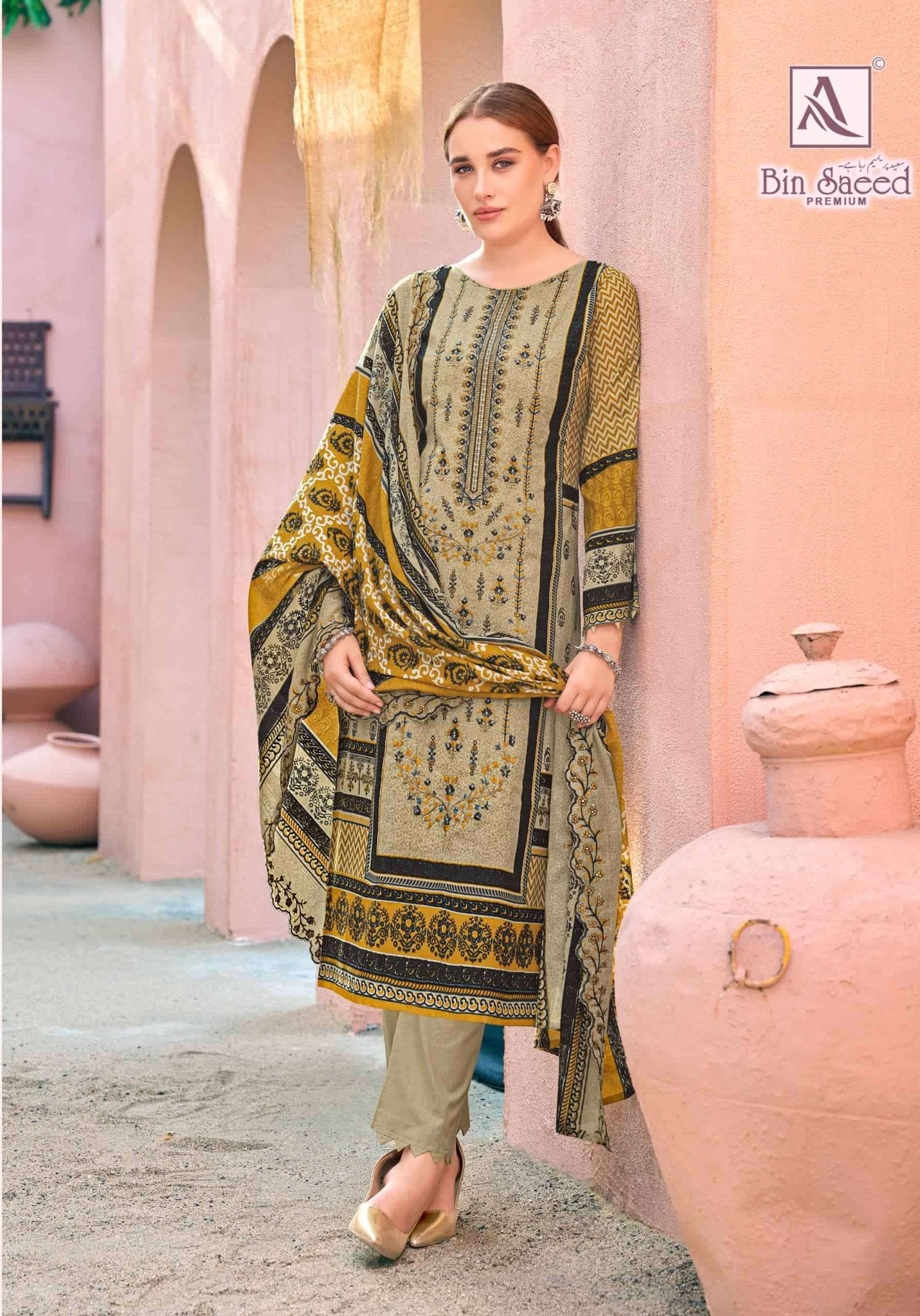 Alok Suit Bin Saeed Premium Cotton Pakistani Suit - Amrah Wholesale