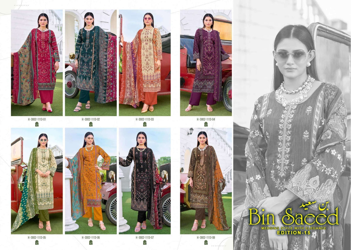 Alok Suit Bin Saeed Vol - 15 Cambric Cotton Dress Material - Amrah Wholesale