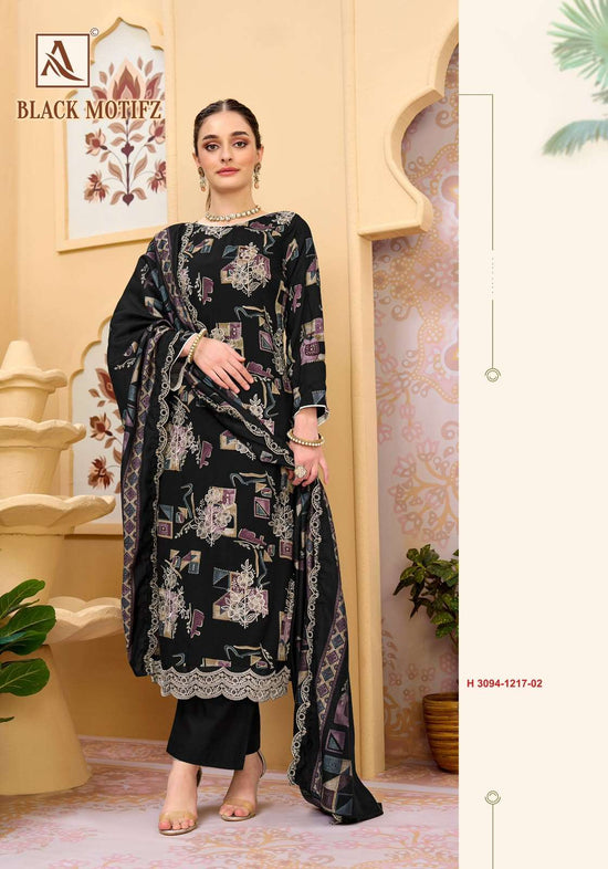 Alok Suit Black Motifz Viscose Rayon Printed Pakistani Suit