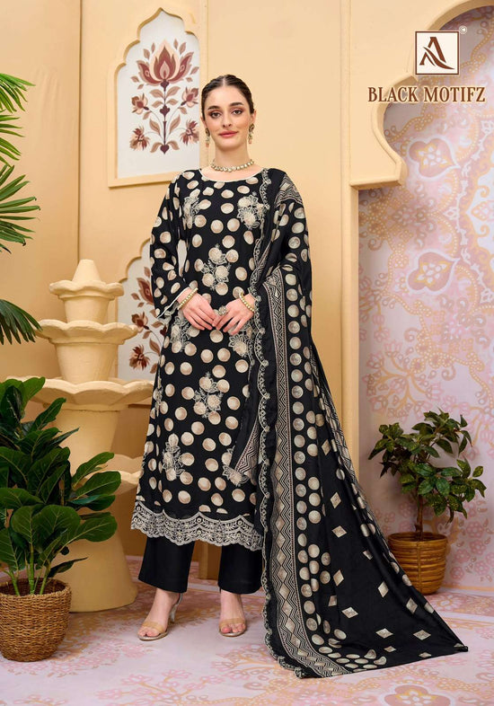Alok Suit Black Motifz Viscose Rayon Printed Pakistani Suit