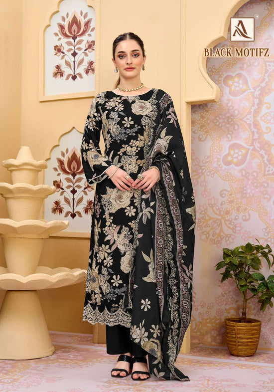 Alok Suit Black Motifz Viscose Rayon Printed Pakistani Suit