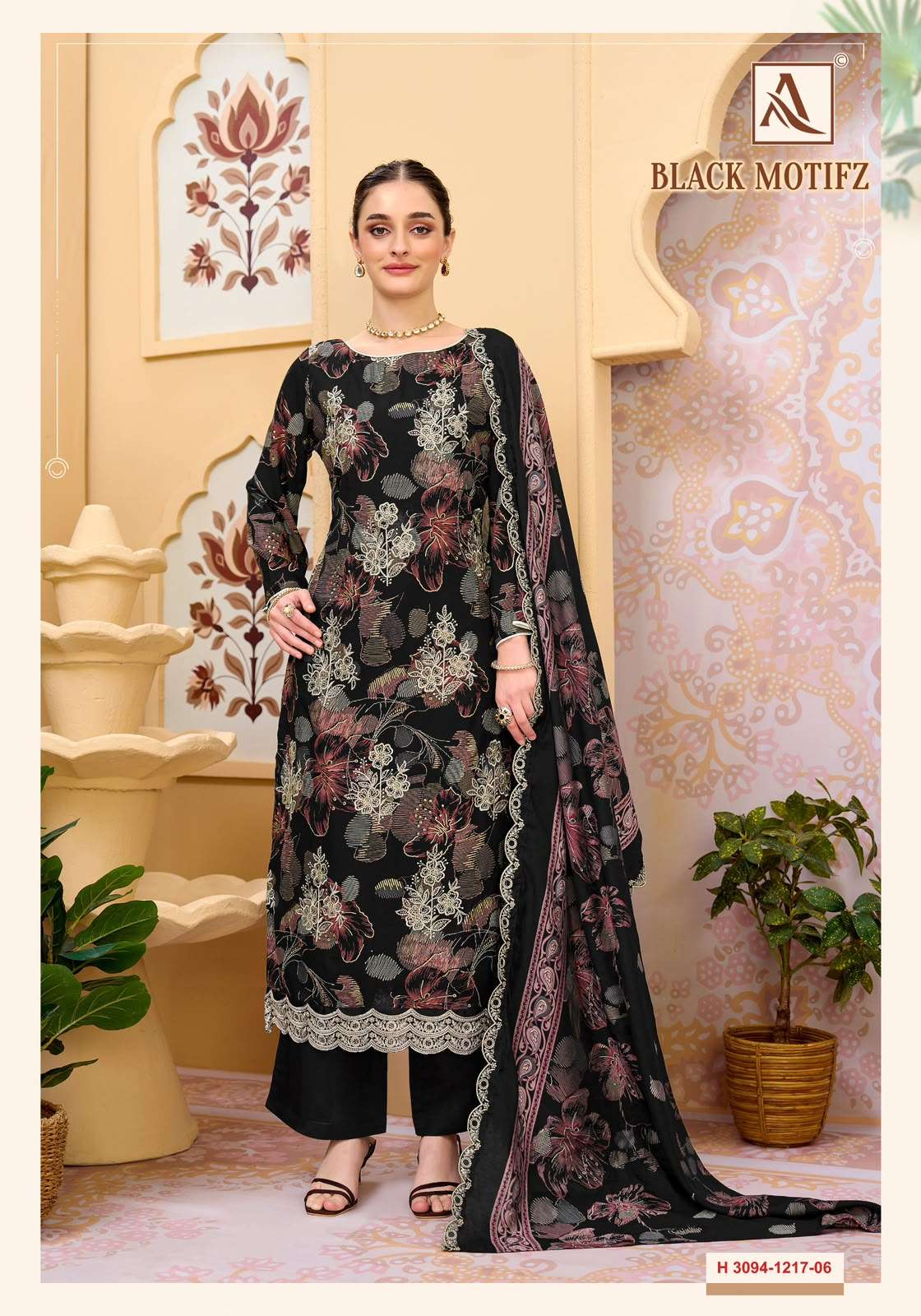 Alok Suit Black Motifz Viscose Rayon Printed Pakistani Suit