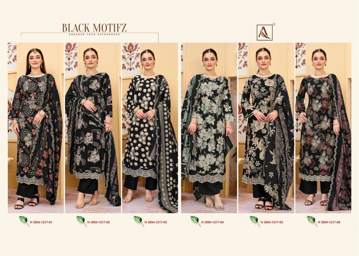 Alok Suit Black Motifz Viscose Rayon Printed Pakistani Suit