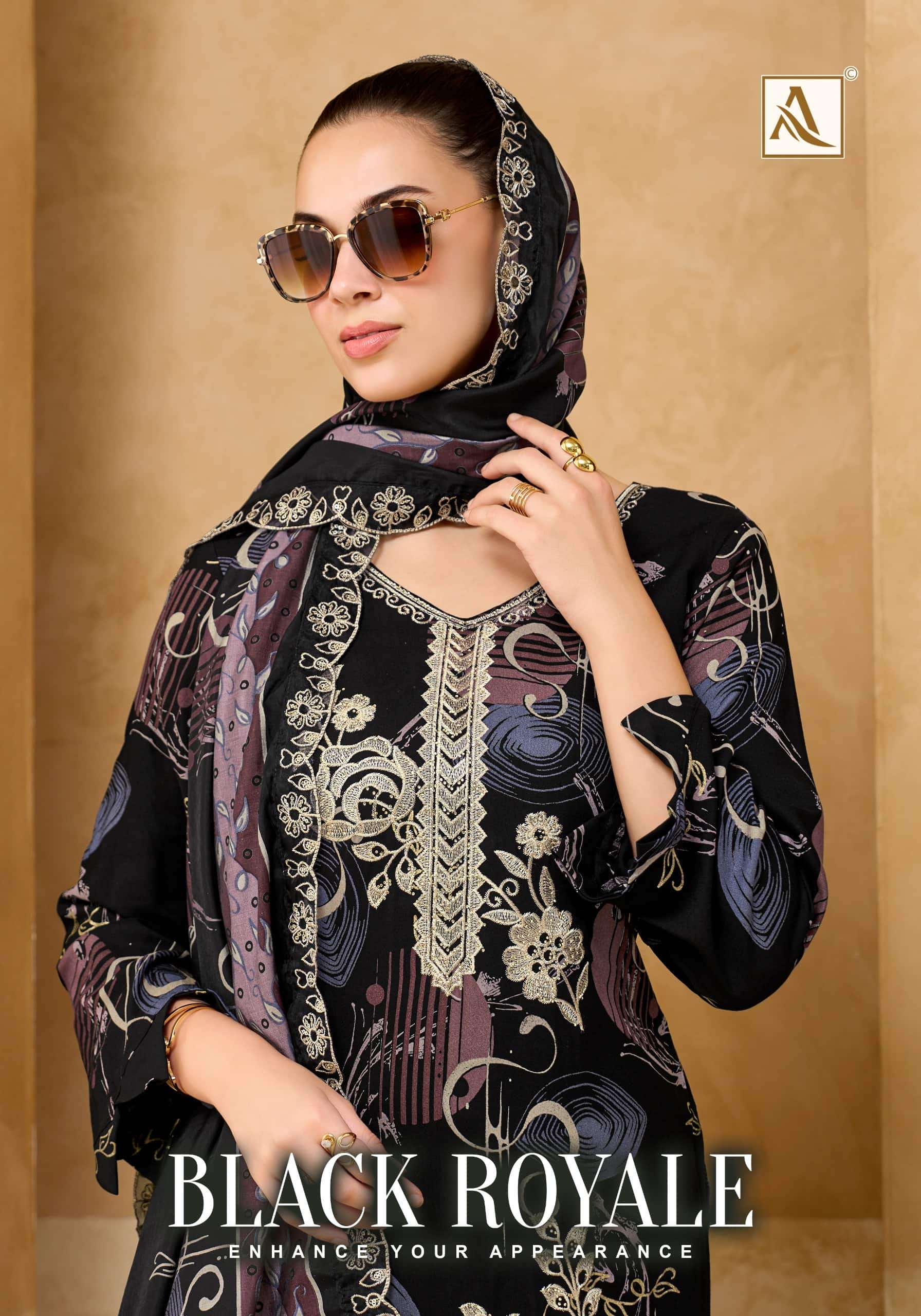 Alok Suit Black Royale Pure Viscose Rayon Dress Material