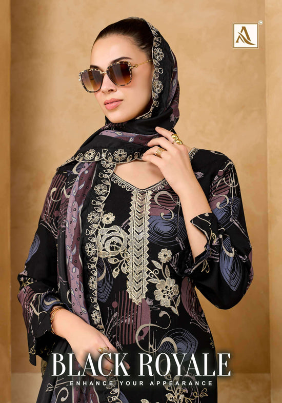 Alok Suit Black Royale Pure Viscose Rayon Dress Material