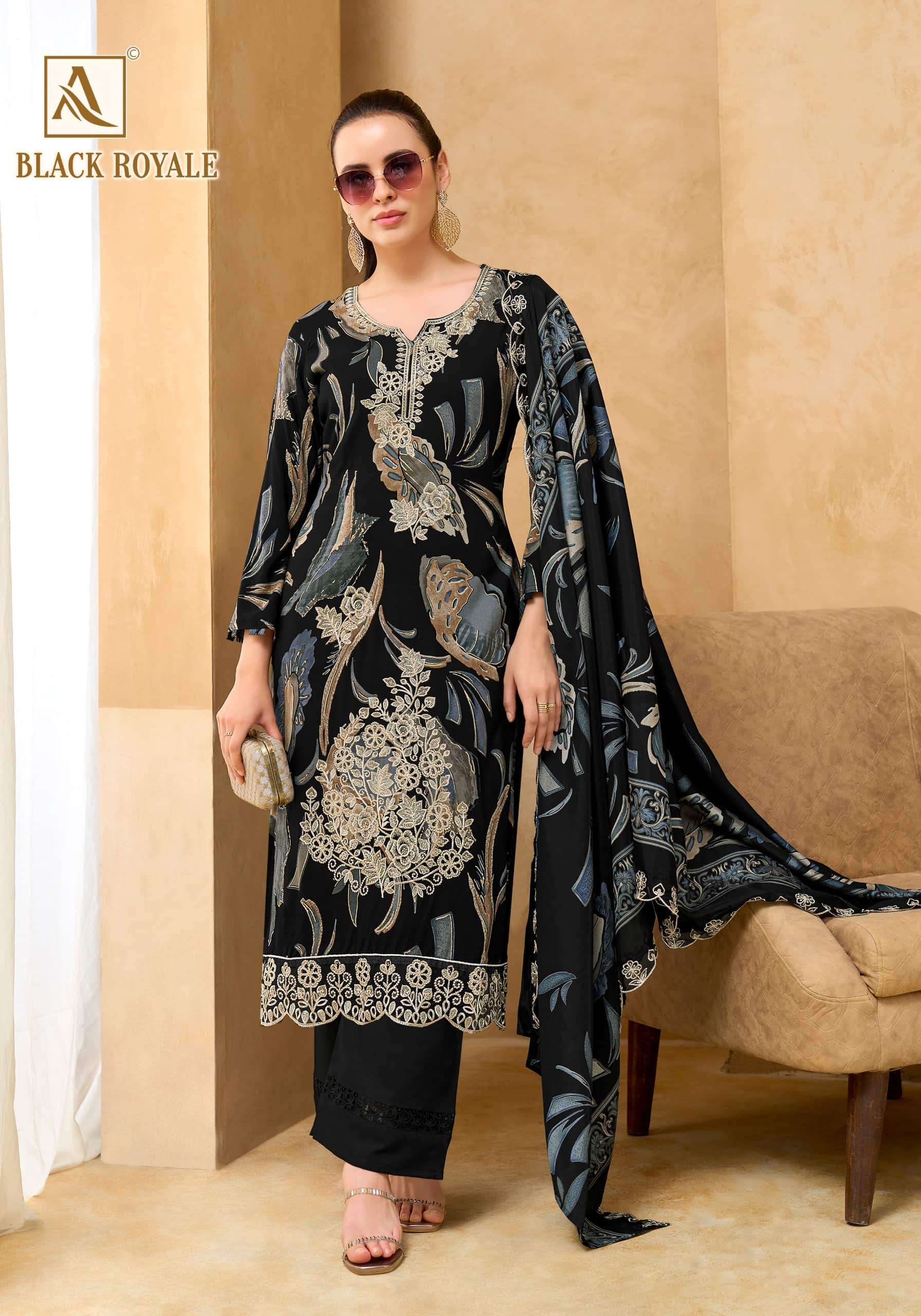 Alok Suit Black Royale Pure Viscose Rayon Dress Material