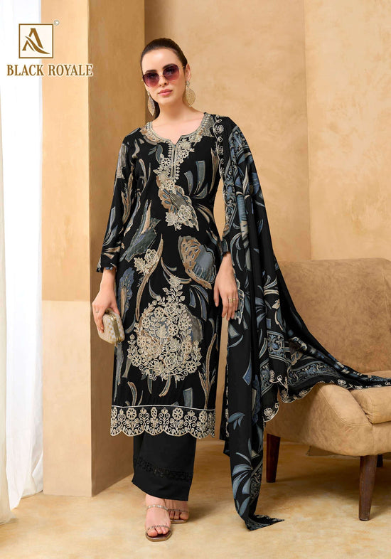 Alok Suit Black Royale Pure Viscose Rayon Dress Material