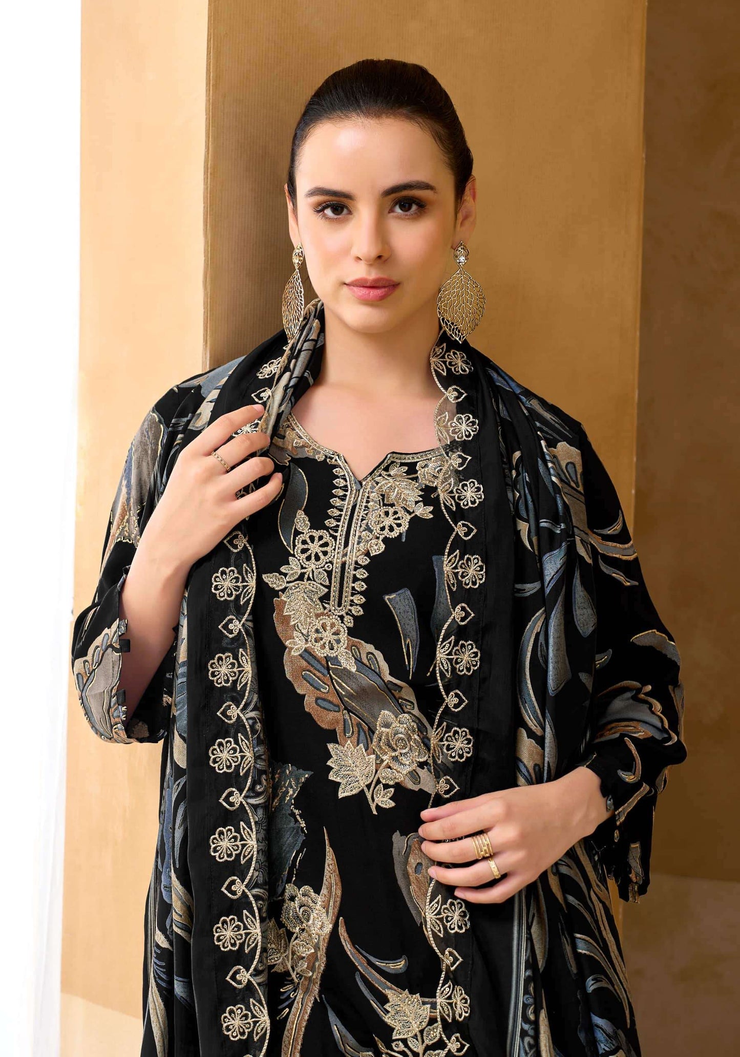 Alok Suit Black Royale Pure Viscose Rayon Dress Material