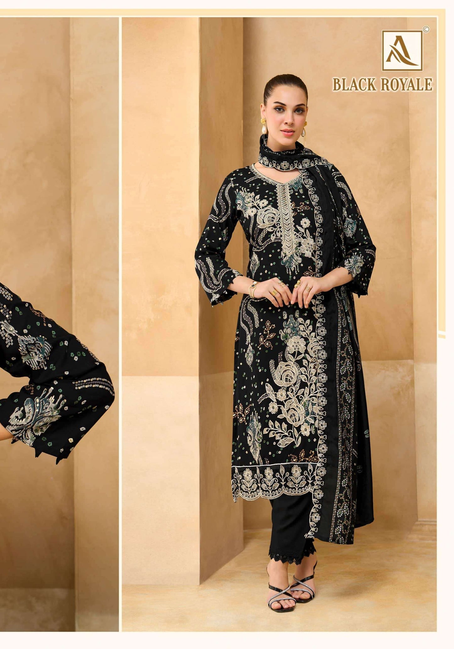 Alok Suit Black Royale Pure Viscose Rayon Dress Material
