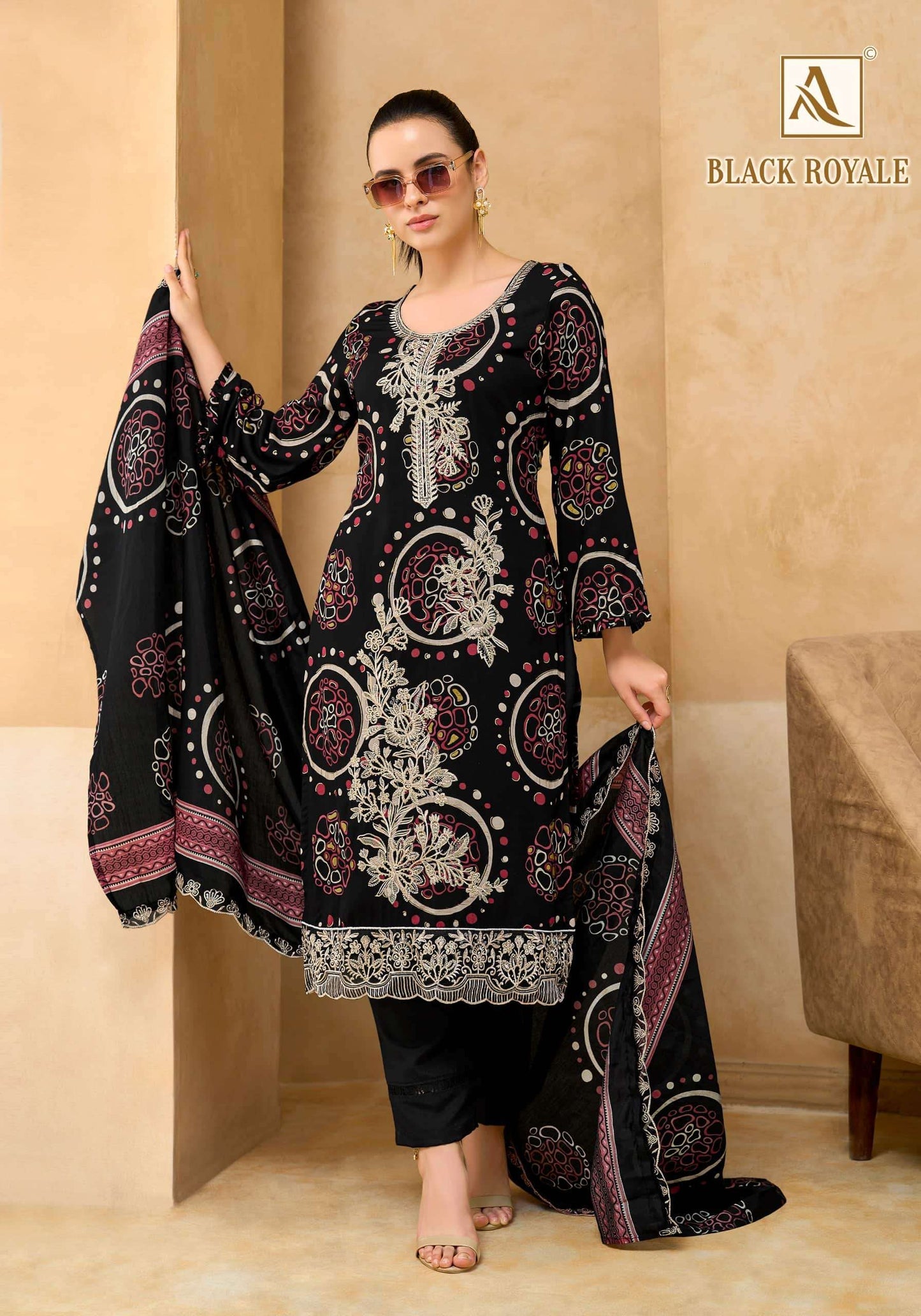 Alok Suit Black Royale Pure Viscose Rayon Dress Material