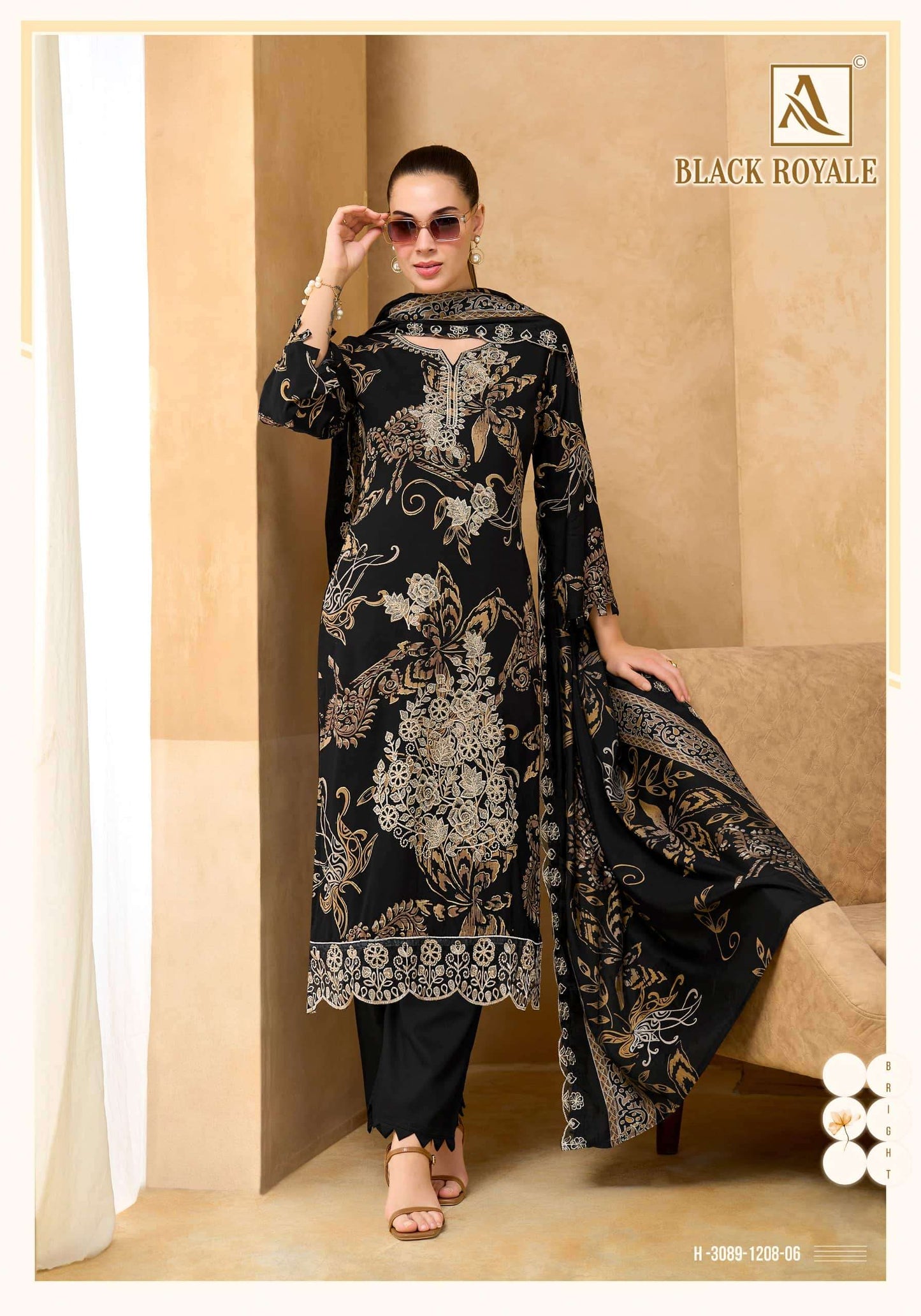 Alok Suit Black Royale Pure Viscose Rayon Dress Material
