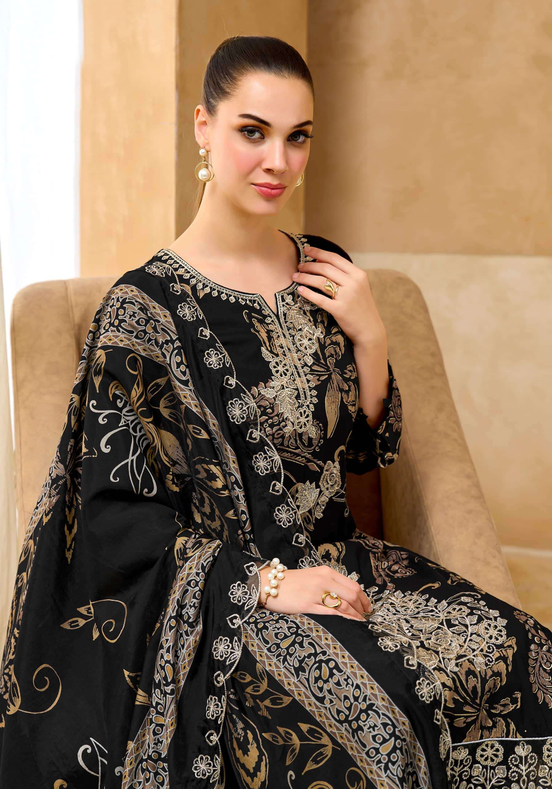 Alok Suit Black Royale Pure Viscose Rayon Dress Material