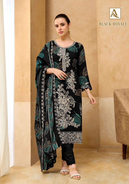 Alok Suit Black Royale Pure Viscose Rayon Dress Material