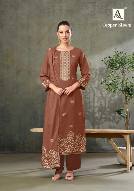 Alok Suit Copper Bloom Linen Designer Dress Material - Amrah Wholesale