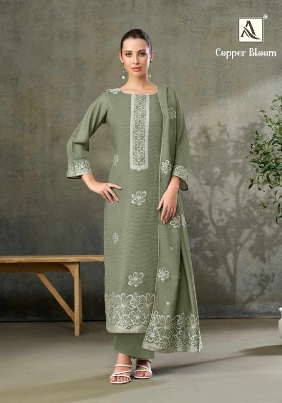 Alok Suit Copper Bloom Linen Designer Dress Material - Amrah Wholesale