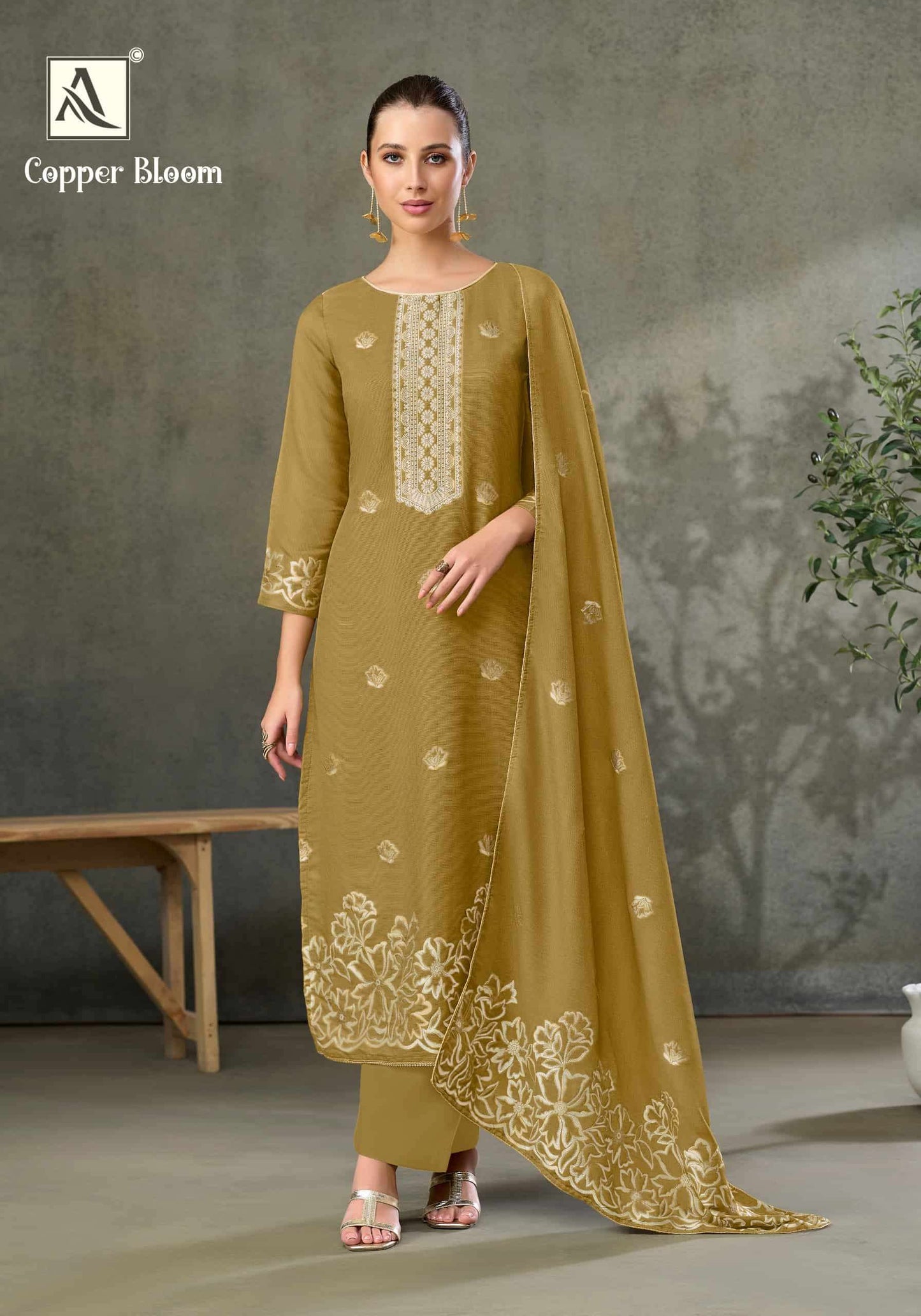Alok Suit Copper Bloom Linen Designer Dress Material