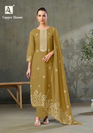 Alok Suit Copper Bloom Linen Designer Dress Material