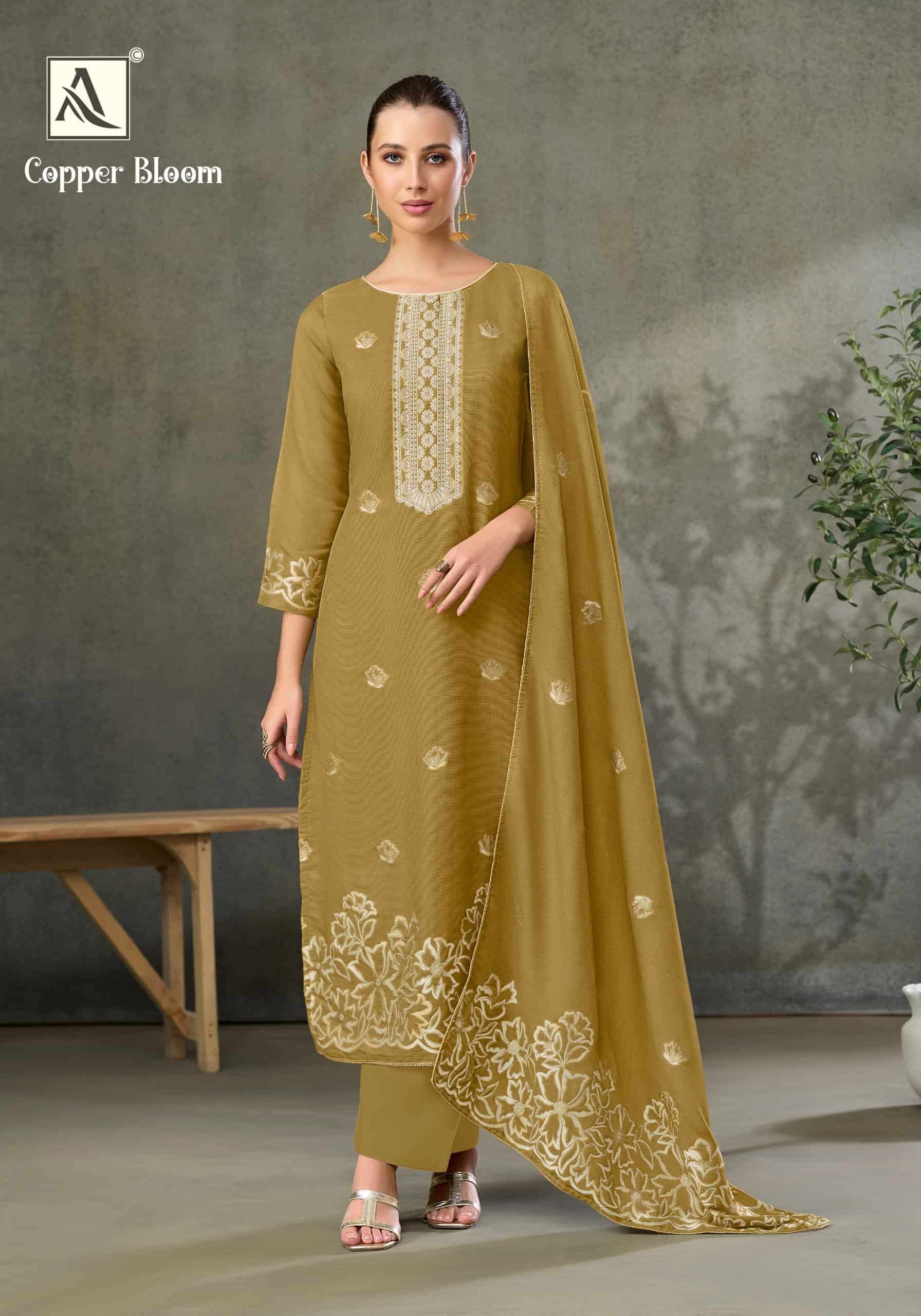 Alok Suit Copper Bloom Linen Designer Dress Material