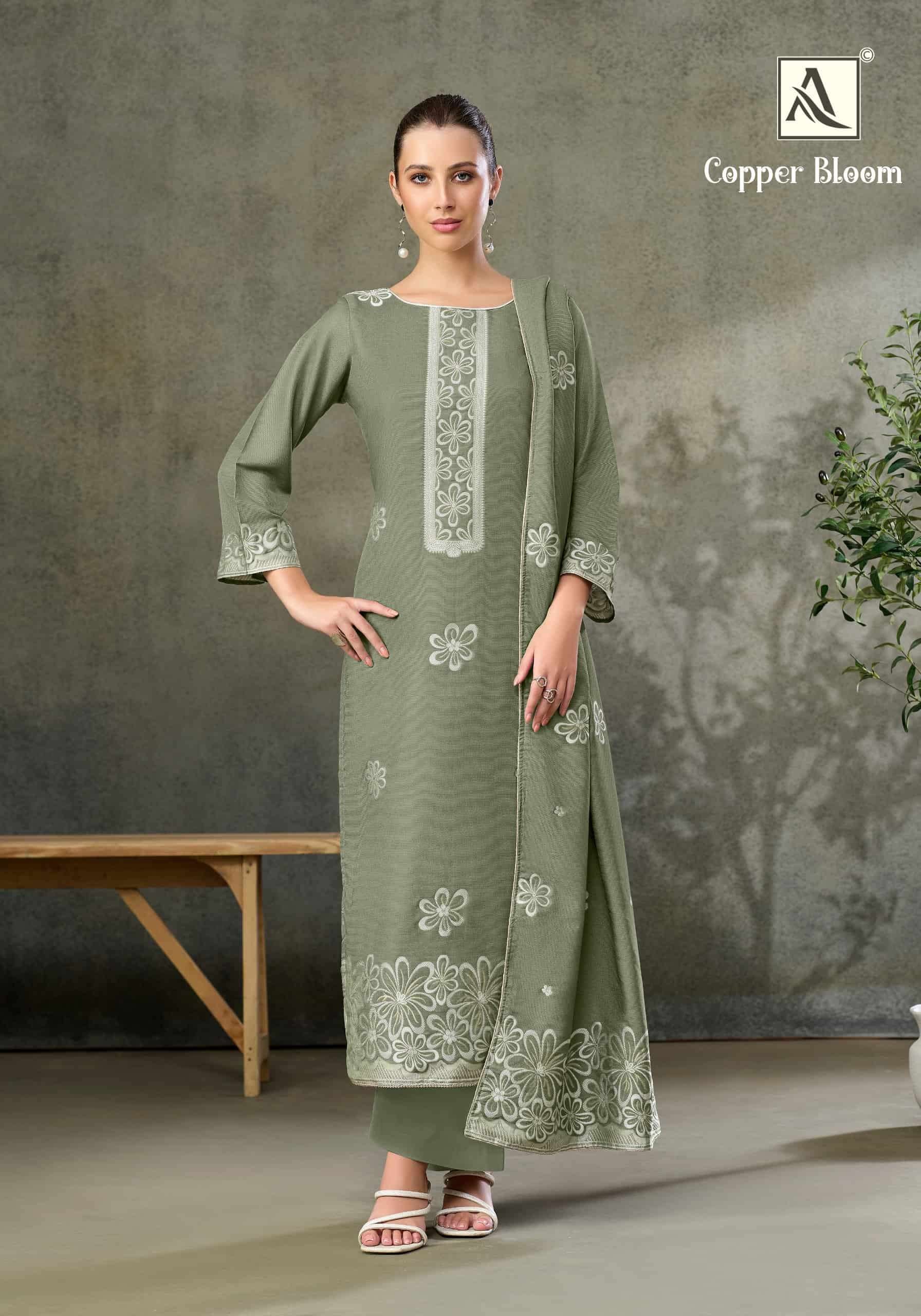 Alok Suit Copper Bloom Linen Designer Dress Material