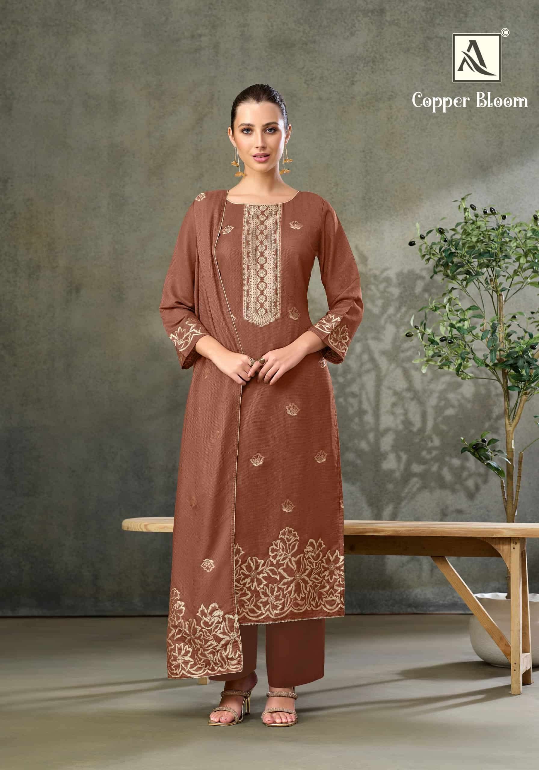 Alok Suit Copper Bloom Linen Designer Dress Material