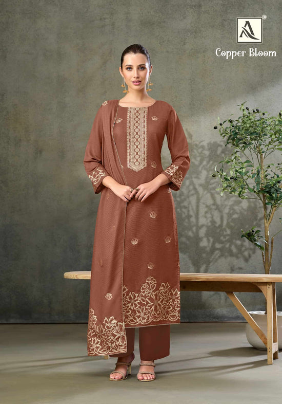 Alok Suit Copper Bloom Linen Designer Dress Material