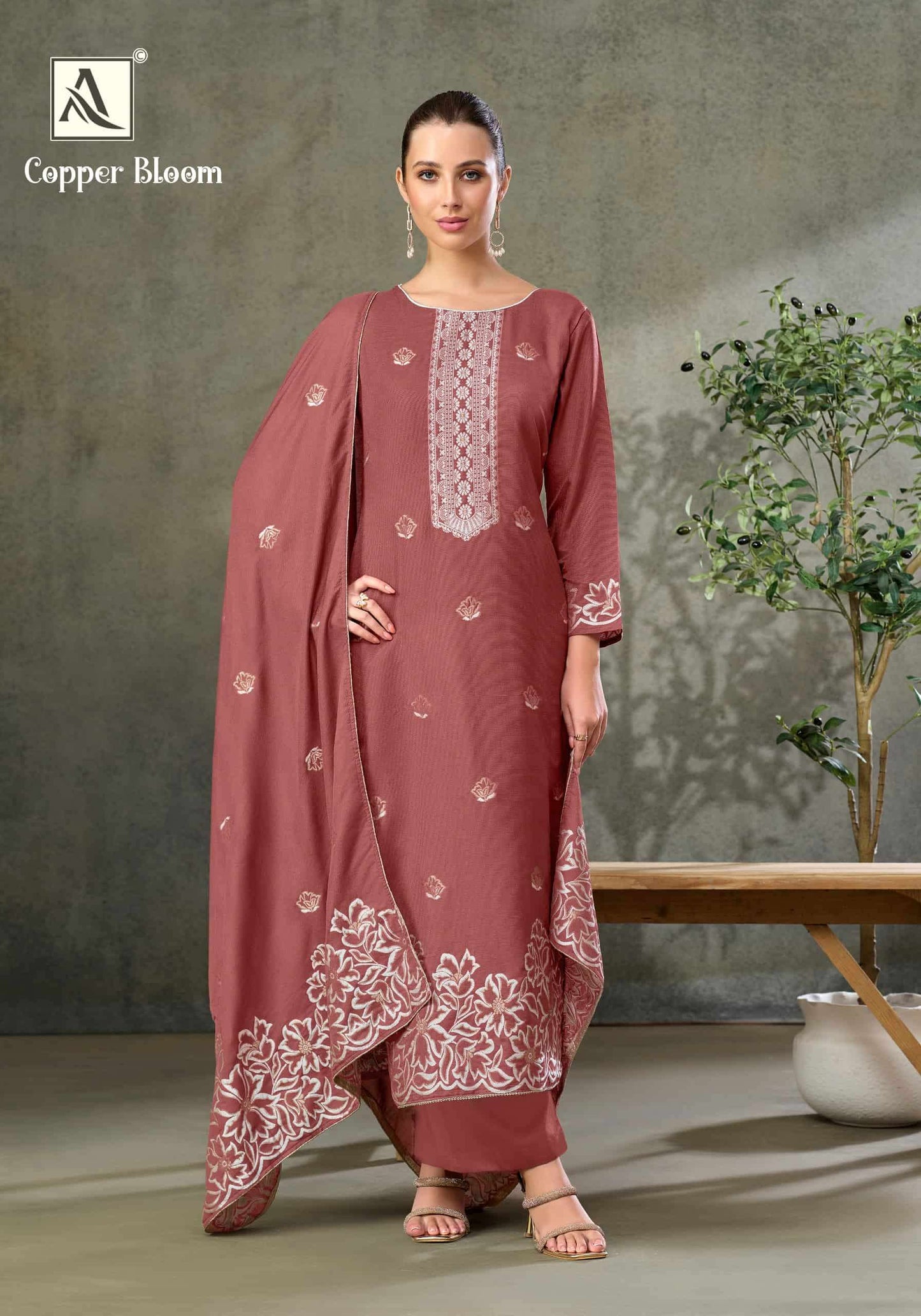 Alok Suit Copper Bloom Linen Designer Dress Material