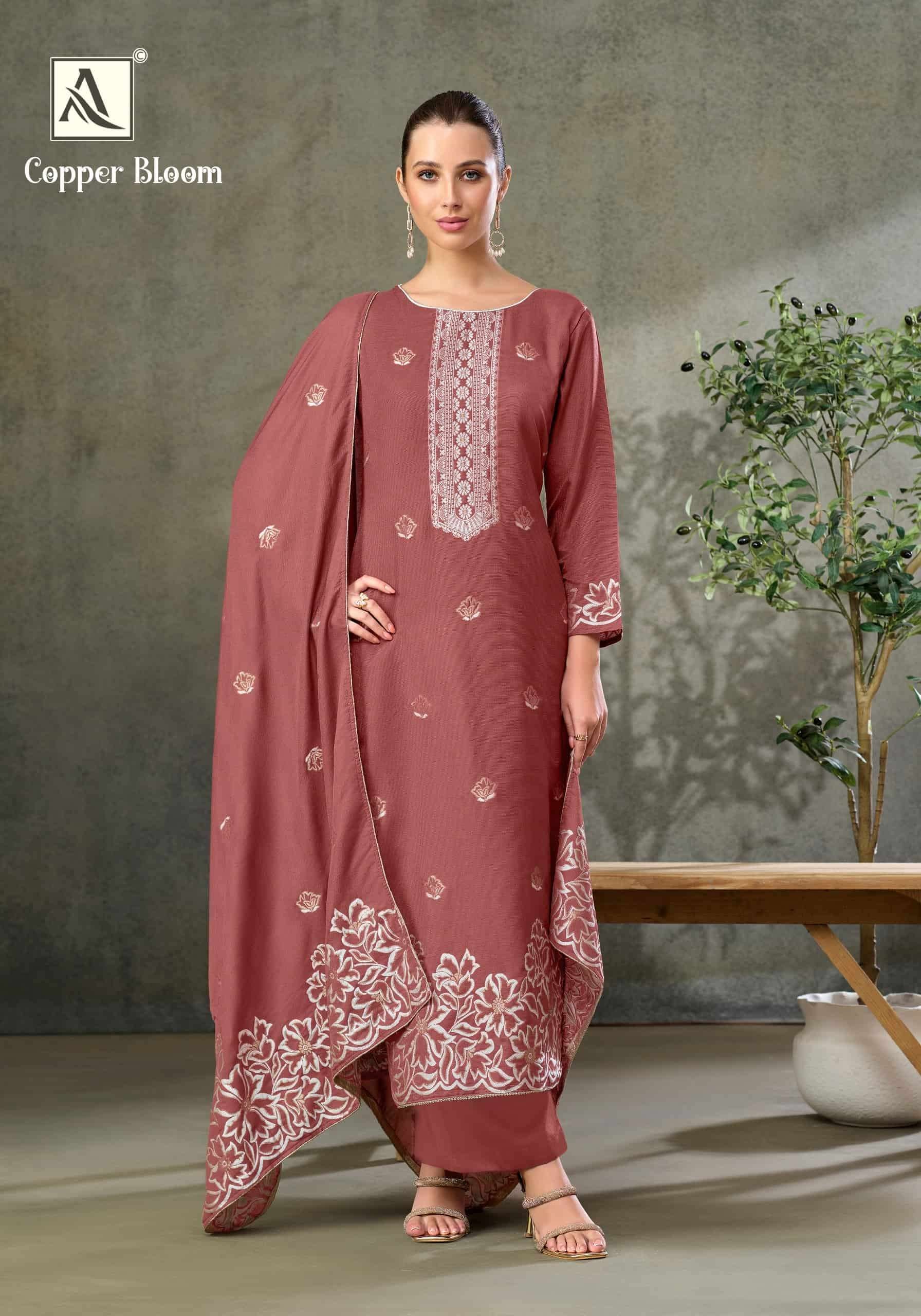Alok Suit Copper Bloom Linen Designer Dress Material