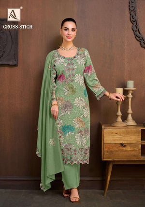 Alok Suit Cross Stich Zaam Cotton Printed Salwar Suit - Amrah Wholesale