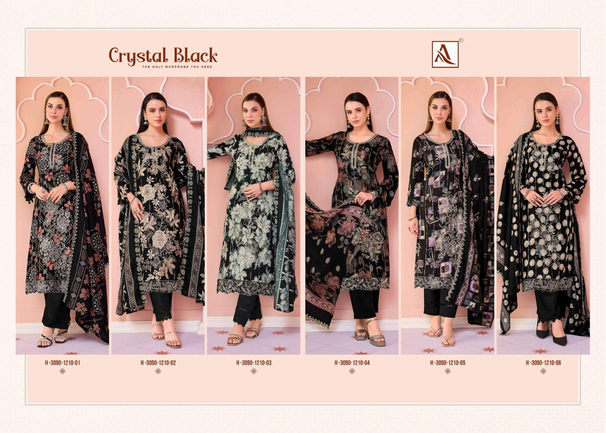 Alok Suit Crystal Black Viscose Rayon Printed Dress Material - Amrah Wholesale