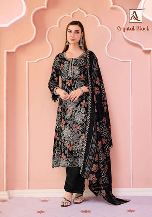 Alok Suit Crystal Black Viscose Rayon Printed Dress Material - Amrah Wholesale
