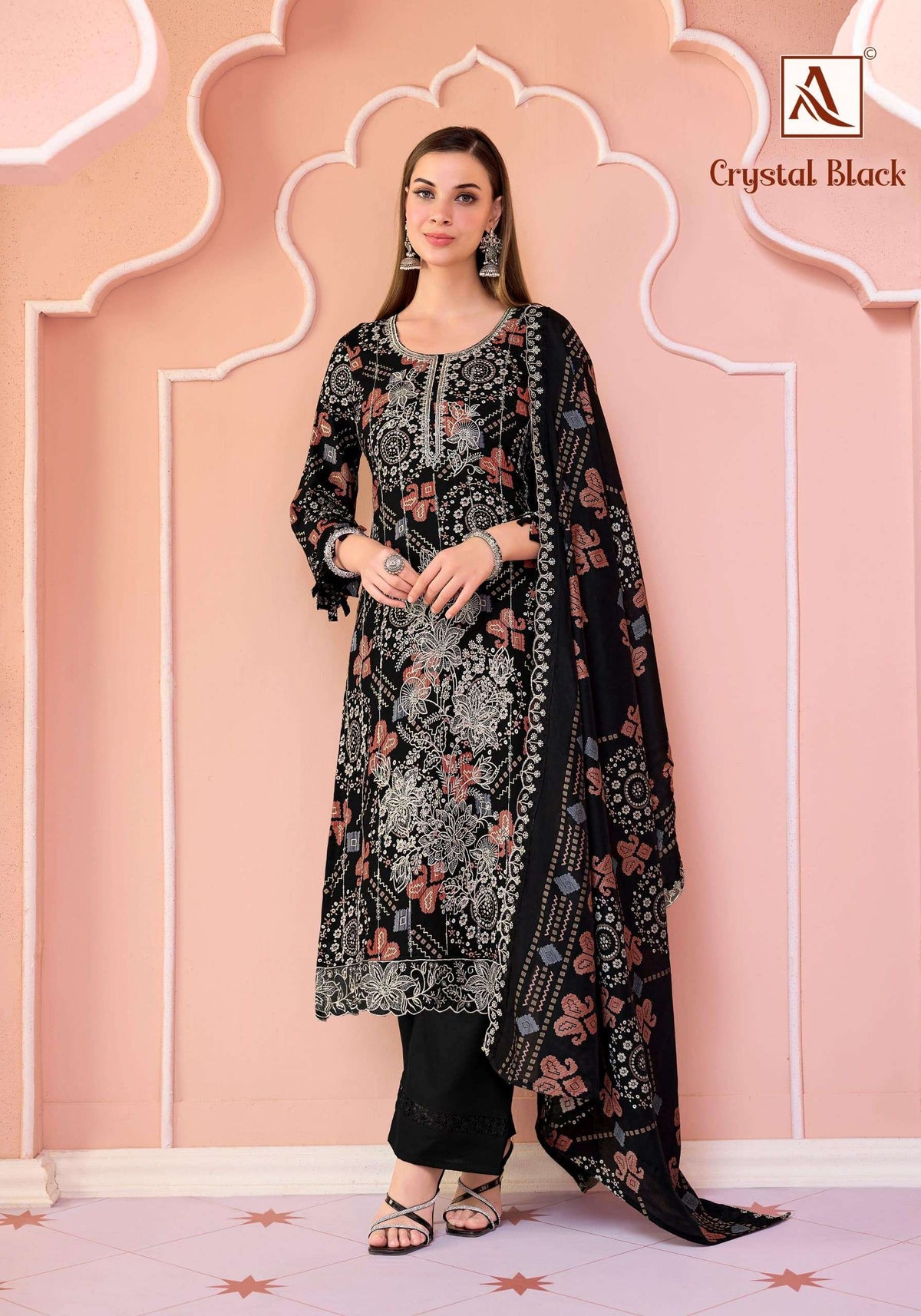 Alok Suit Crystal Black Viscose Rayon Printed Dress Material
