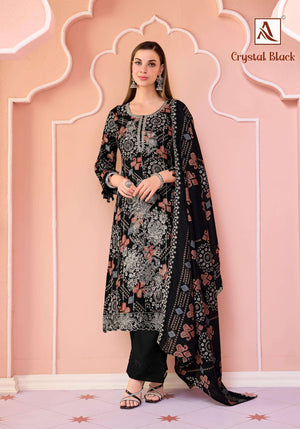 Alok Suit Crystal Black Viscose Rayon Printed Dress Material
