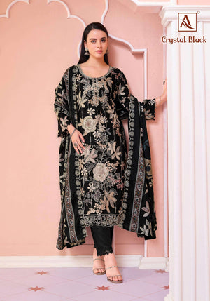 Alok Suit Crystal Black Viscose Rayon Printed Dress Material