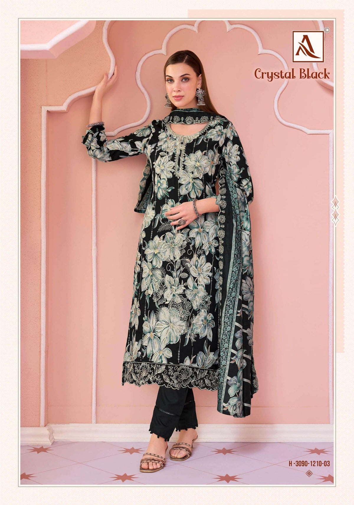 Alok Suit Crystal Black Viscose Rayon Printed Dress Material