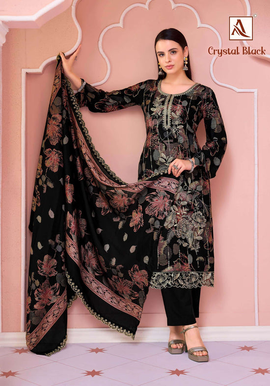 Alok Suit Crystal Black Viscose Rayon Printed Dress Material