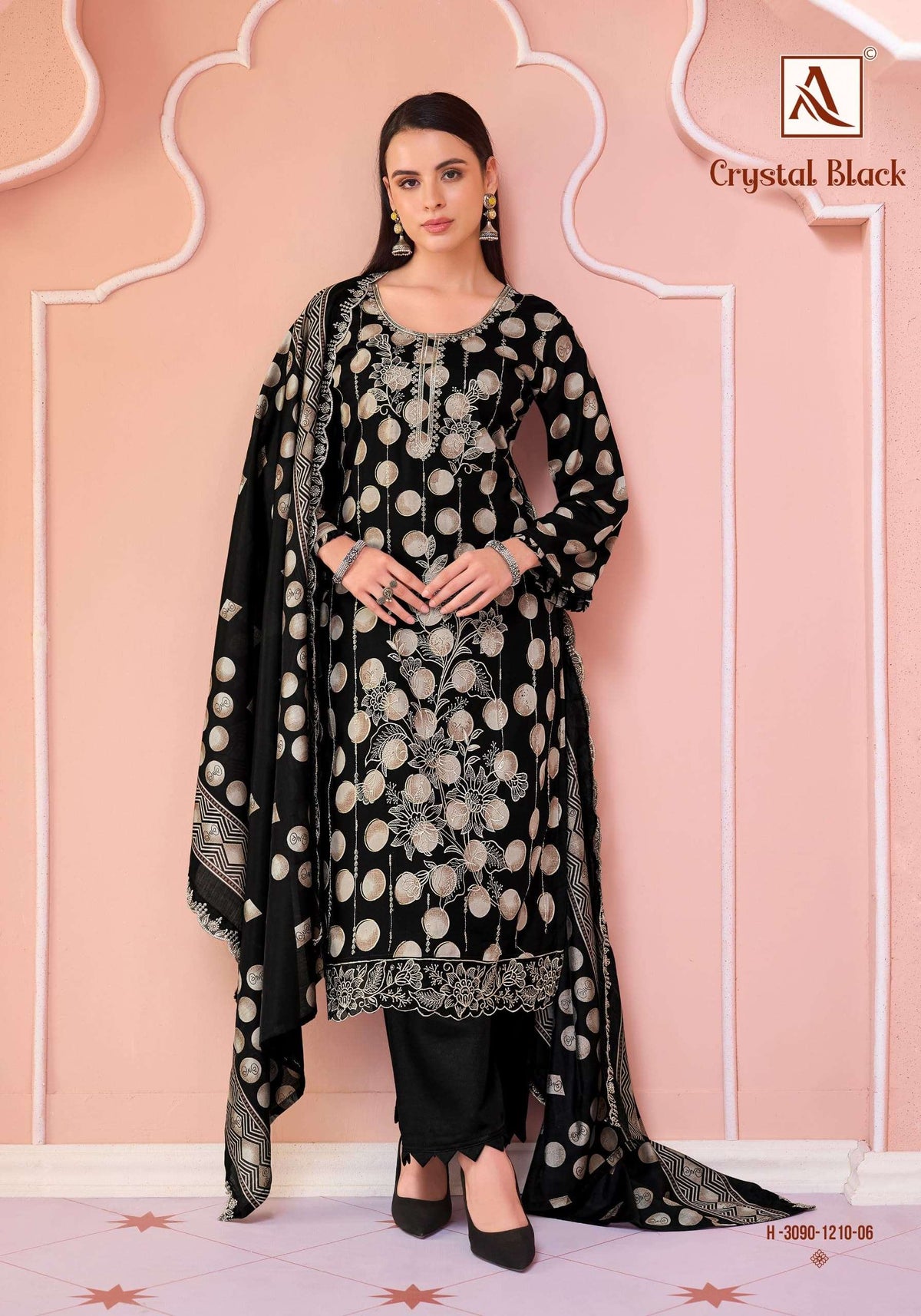 Alok Suit Crystal Black Viscose Rayon Printed Dress Material