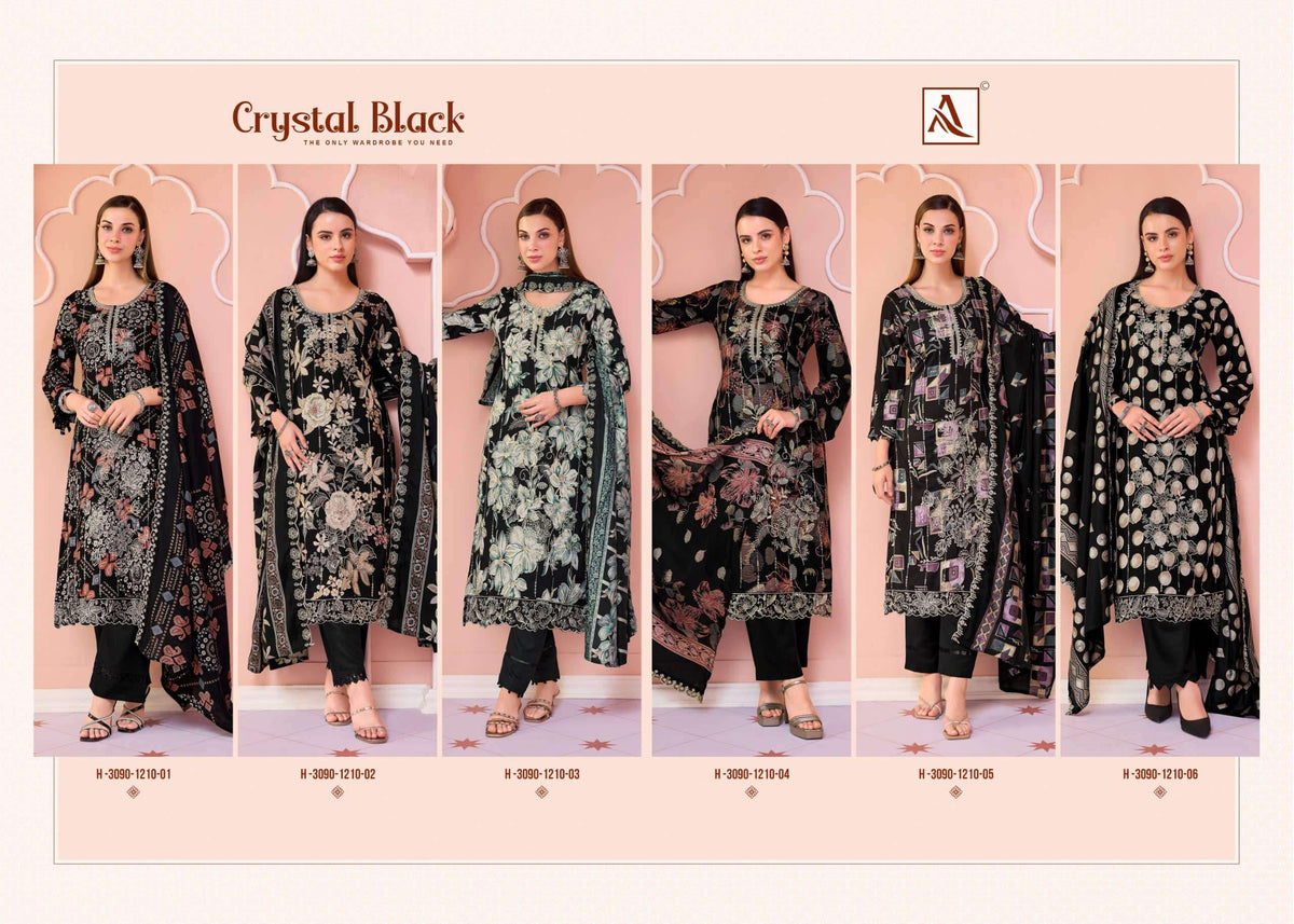 Alok Suit Crystal Black Viscose Rayon Printed Dress Material