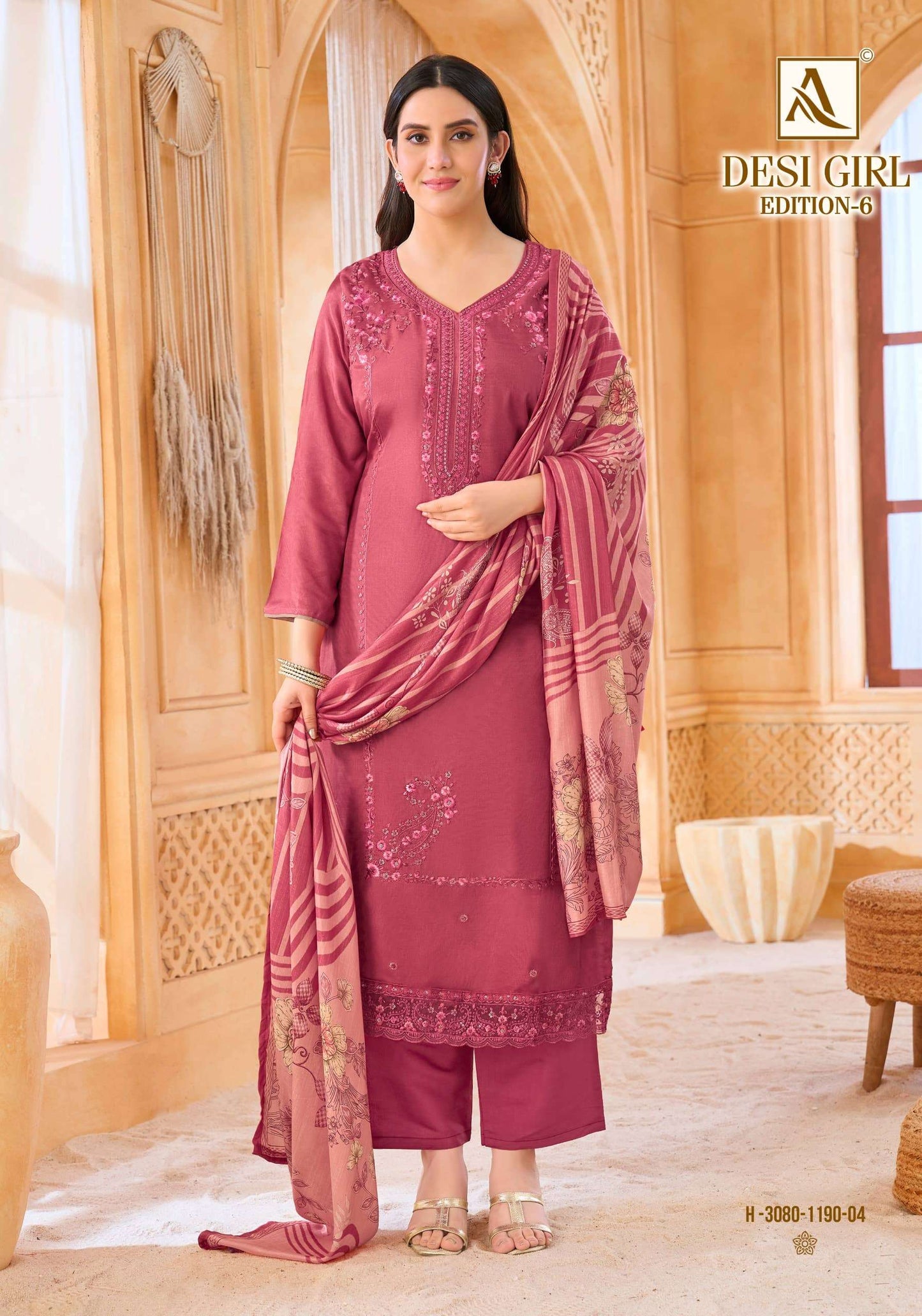 Alok Suit Desi Girl Vol-6 Viscose Muslin Embroidery Suit Set