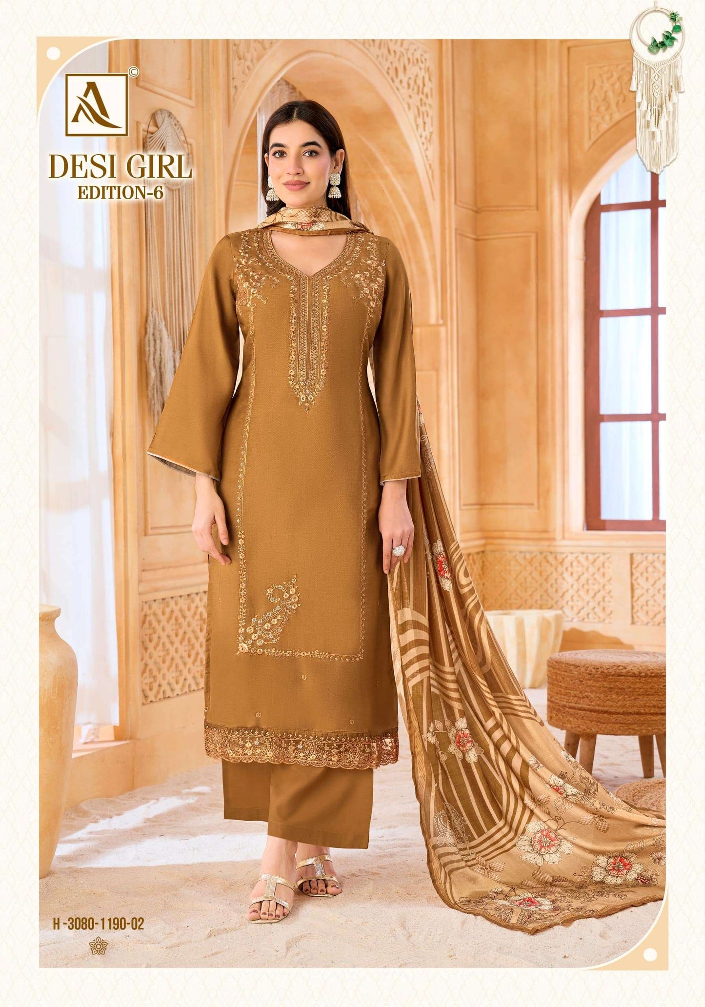 Alok Suit Desi Girl Vol-6 Viscose Muslin Embroidery Suit Set