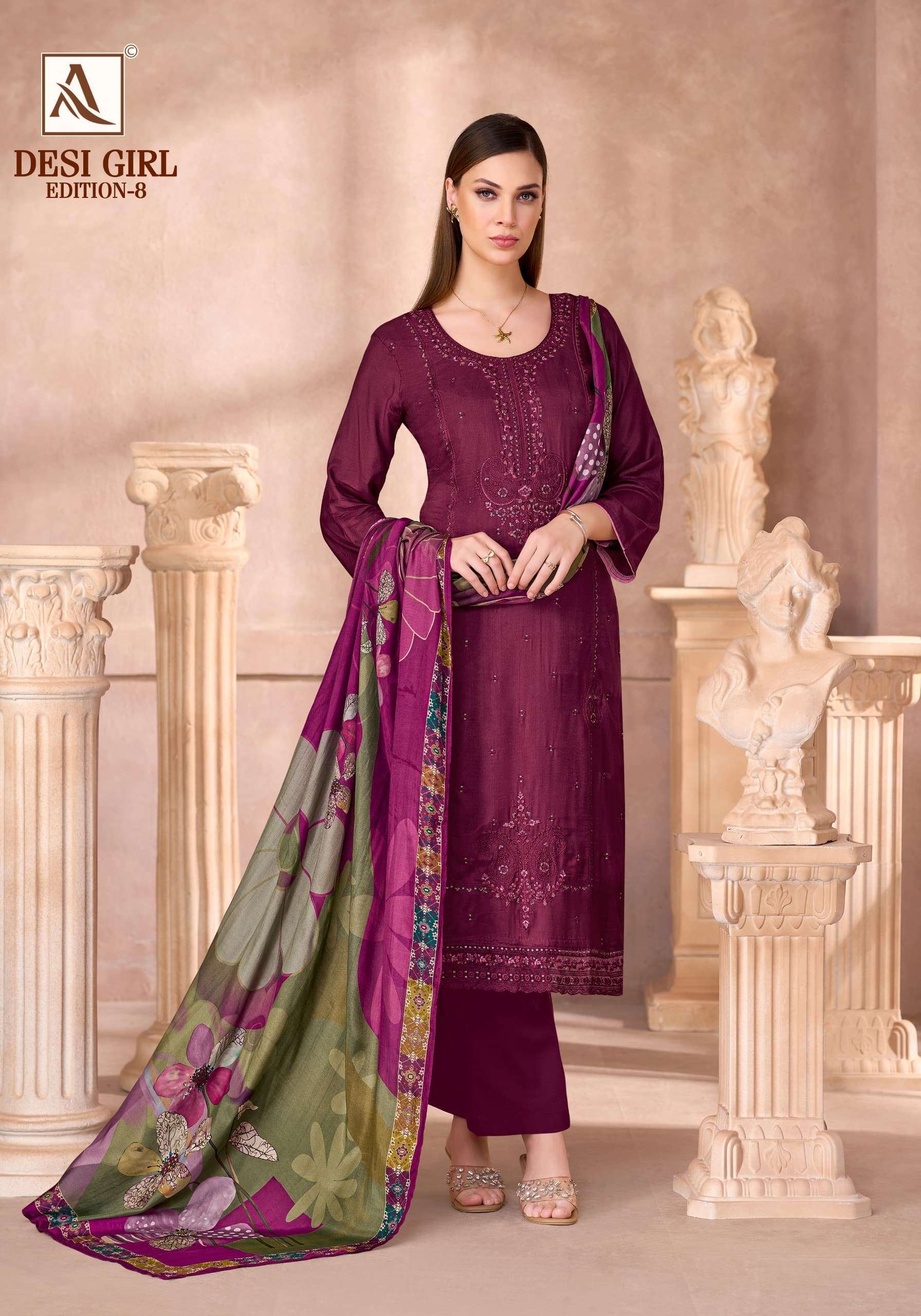 ALOK SUIT DESI GIRL VOL-8 Viscose Muslin Printed Pakistani Suit